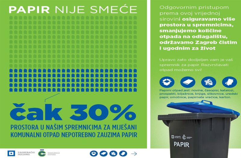 Zagrebački holding d.o.o. podružnica Čistoća proširuje uslugu odvojenog skupljanja otpadnog papira u Zagrebu